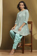 Aqua Blue Viscose Blend Embellished Asymmetric Kurta Set image number 0