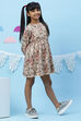 Ecru Flared Art Silk Printed Dress image number 2