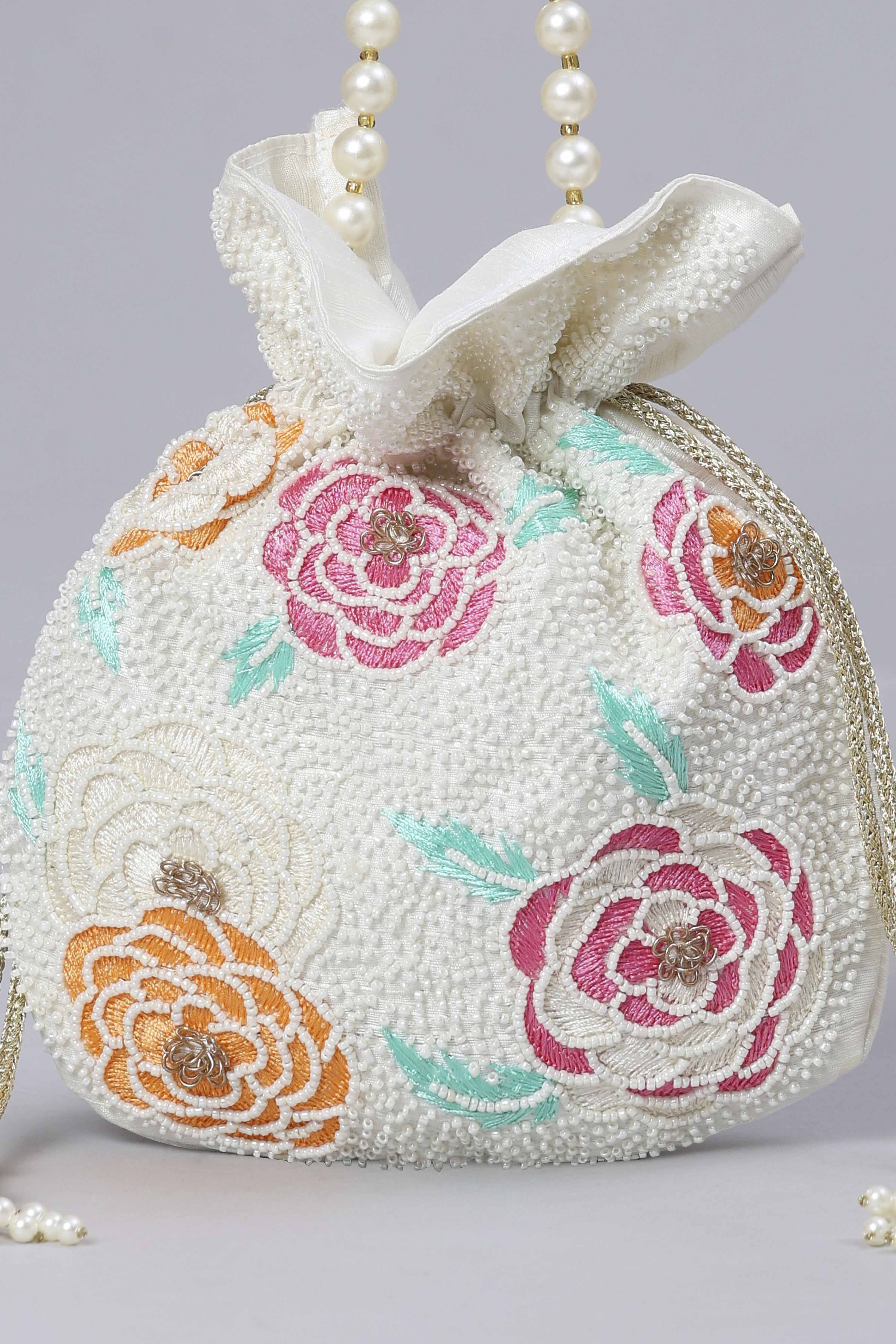 Off White Fabric Potli Bag image number 6