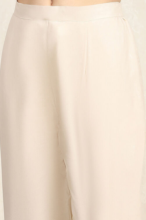 Cream Linen Blend Unstitched Suit Set image number 3