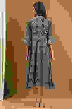 Blue Georgette Floral Printed Flared Dress image number 3