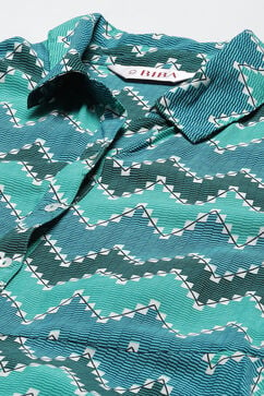 Green Turquoise Rayon A-Line Printed Dress image number 1