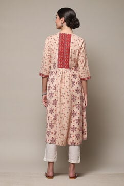 Red Cotton Blend A-Line Printed Kurta image number 4