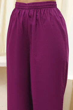 Berry Purple Cotton Straight Suit Set image number 2