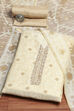 Beige Chanderi Jamdani Unstitched Suit Set image number 0