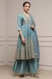 Blue Silk Chanderi Anarkali Suit Set image number 5