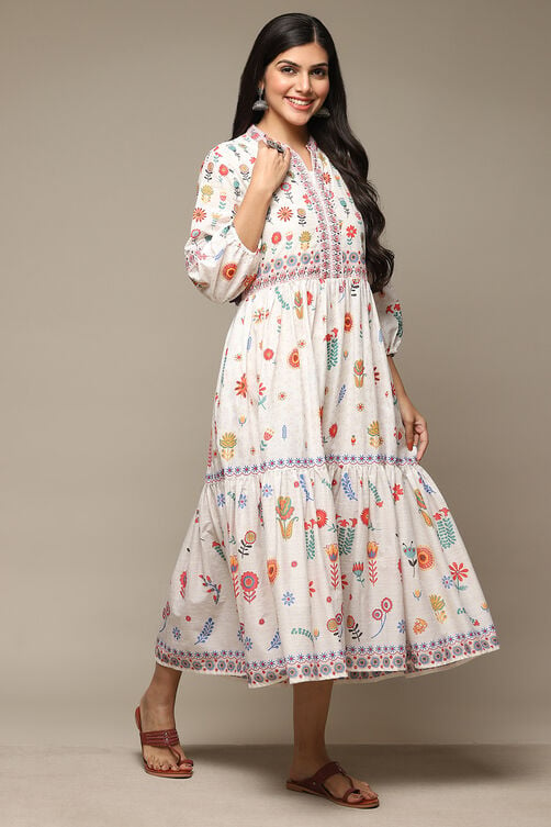 White Cotton Straight Printed Kurta image number 4