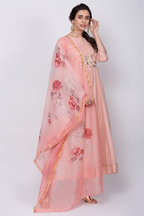 Peach Straight Kurta Churidar Suit Set image number 0