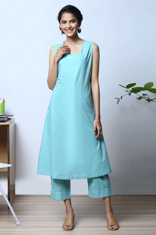 Mint Green Art Silk Straight Kurta Relaxed Pant Suit Set image number 7