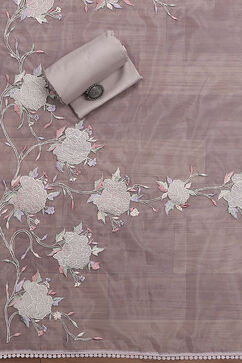 Grey Tissue Hand Embroidered Unstitched Suit Set image number 3