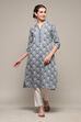 Blue Cotton Straight Printed Kurta image number 0