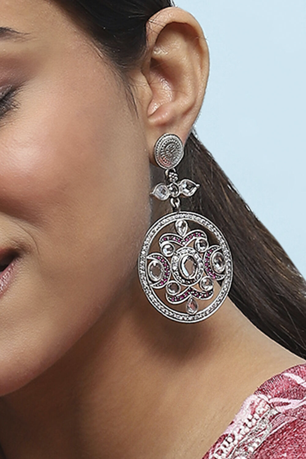 Pink White Brass Drop & Danglers image number 3