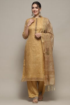 Earthy Yellow Chanderi Unstitched Suit set image number 1
