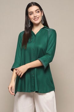 Green LIVA Straight Solid Shirt image number 5