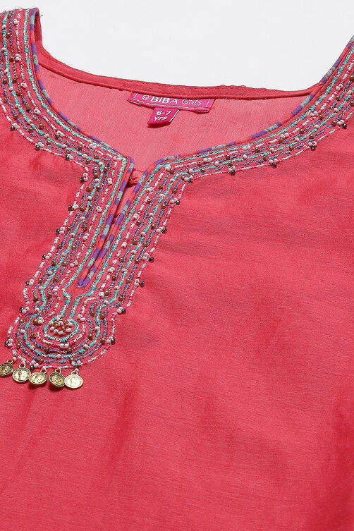 Red & Purple Art Silk Straight Kurta Garara Suit Set image number 1