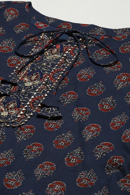 Indigo Cotton Hand Block Print Unstitched Suit Set image number 5