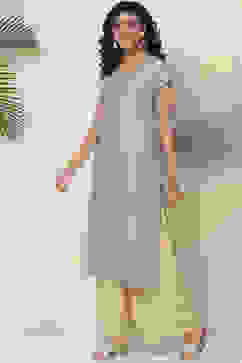 Ice Blue Cotton A Line Kurta image number 2