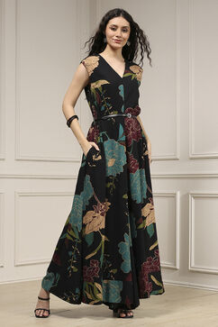Black Floral Printed Straight Jumpsuit image number 4