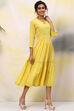 Yellow Cotton Flared Solid Dress image number 3