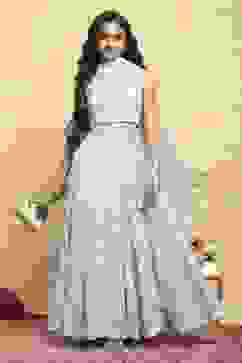 Blue Polyester Embroidered Kalidar Lehenga Set image number 0