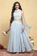 Blue Polyester Embroidered Kalidar Lehenga Set