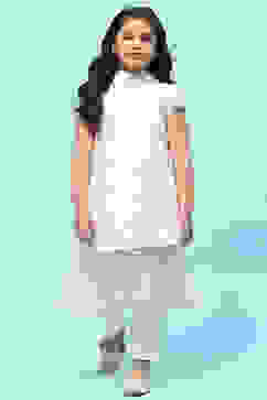 White Poly Chanderi Embroidered Mirror Work Suit Set image number 7