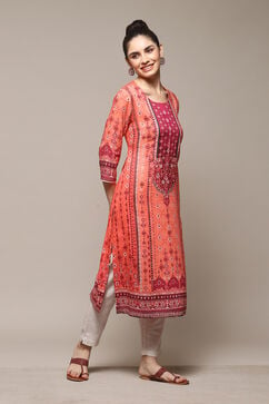 Coral Polyester Straight Printed Kurta image number 4