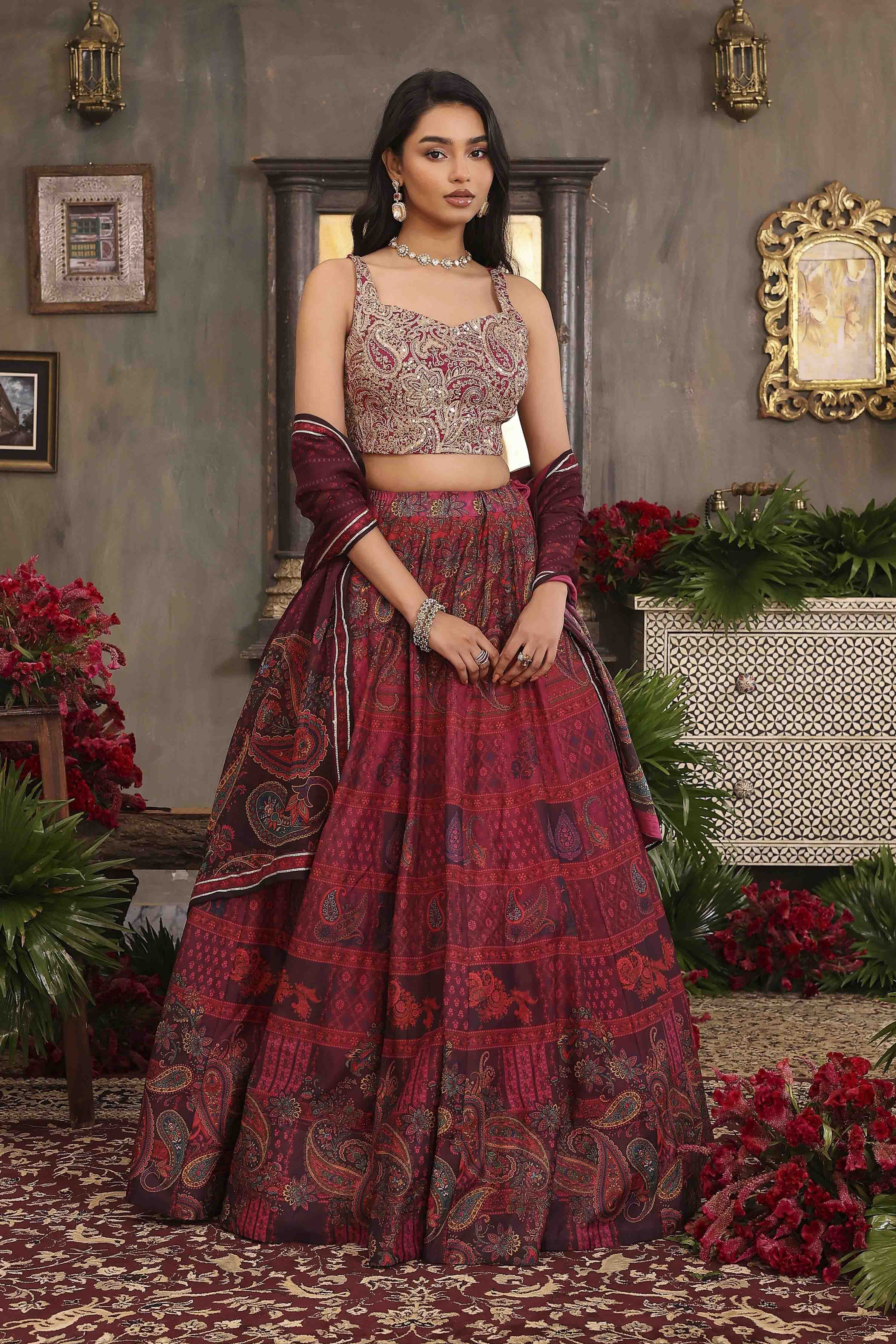 Pink Chanderi Digital Printed Lehenga Set image number 3