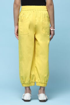 Yellow Cotton Straight Joggers image number 4