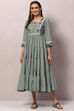 Green Cotton Flared Printed Kurta Dress image number 5