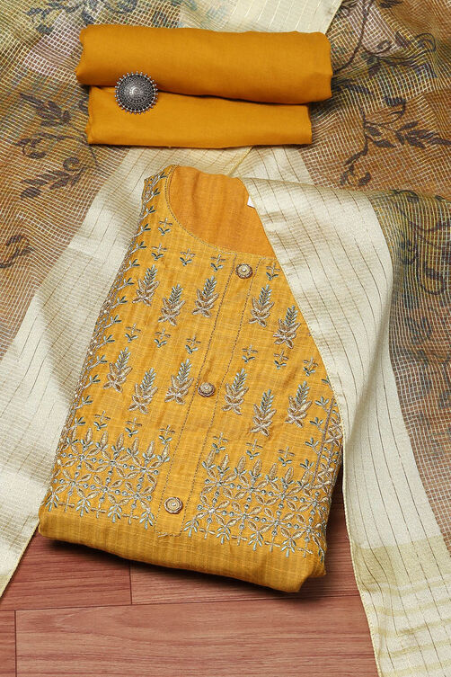 Mustard Chanderi Printed Unstitched Suit Set image number 0