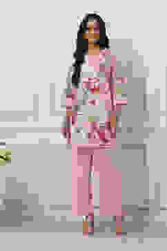 Pink Cotton Straight Suit Set image number 0