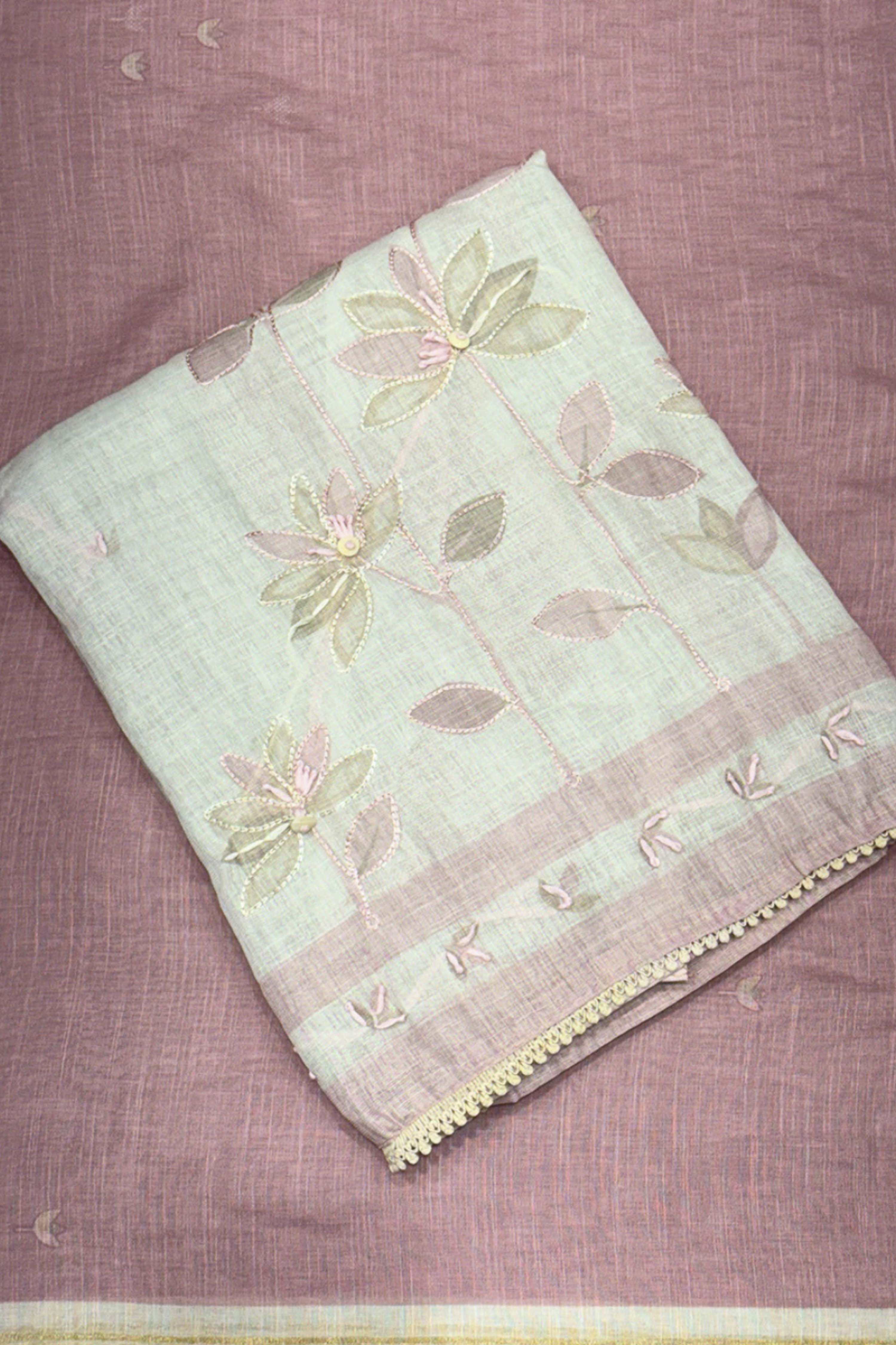 Peach Linen Printed Unstitched Suit Set image number 2