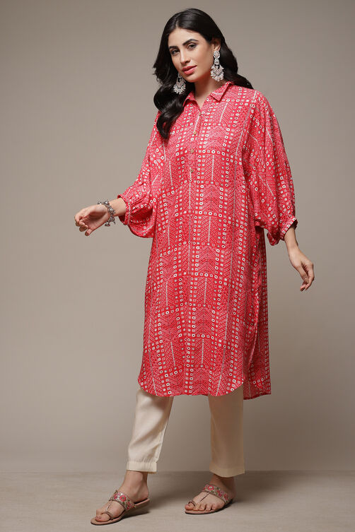 Red Rayon Straight Printed Kurta image number 3