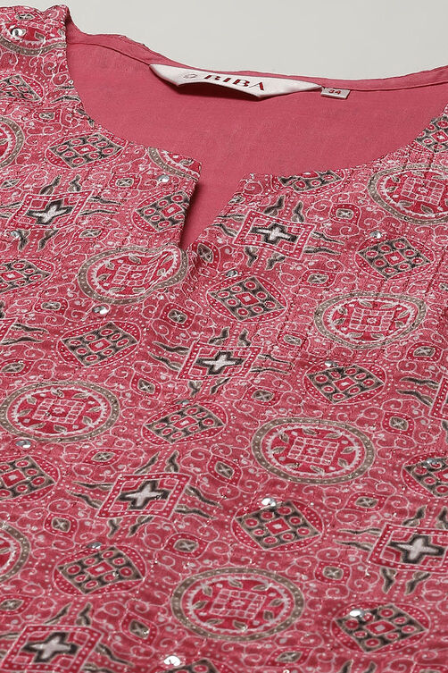 Pink Printed Straight Kurta & Pants Suit Set image number 1