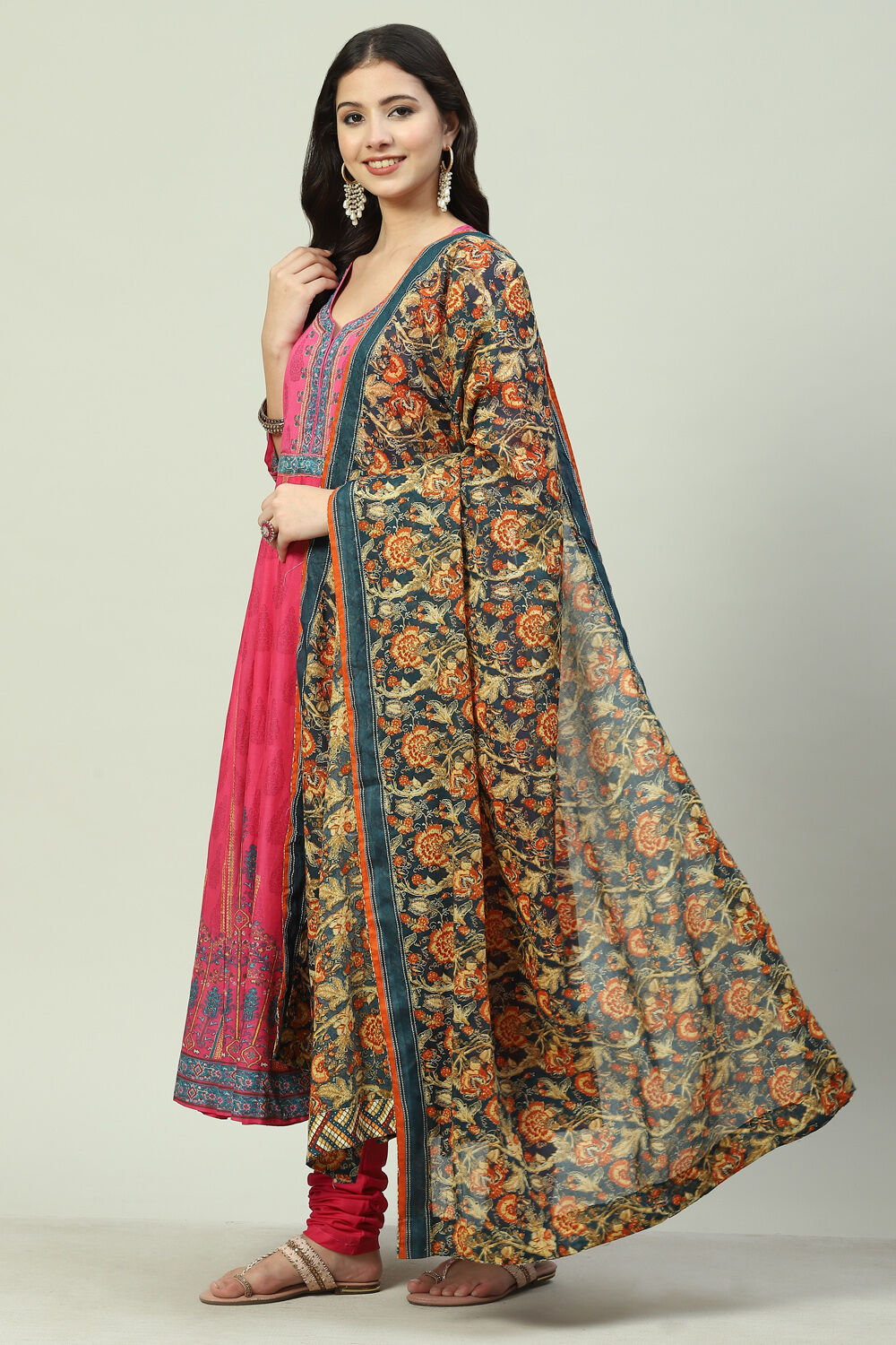 Fuschia Cotton Anarkali Kurta Churidar Suit Set image number 7