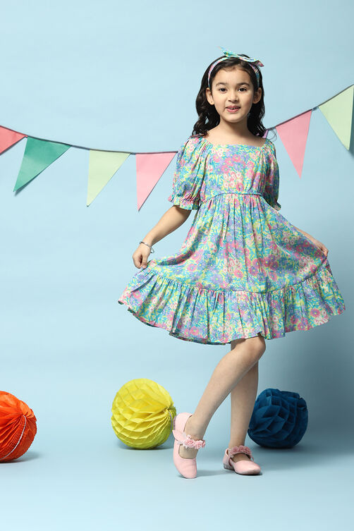Multicolored Cotton Tiered Dress image number 0