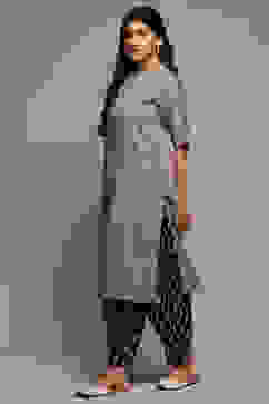 Black & White Cotton Printed Relaxed Salwar image number 0