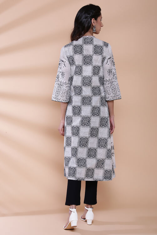Black Cotton A-line Printed Kurta image number 5