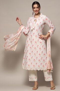 White Pink Cotton Unstitched Suit set image number 1