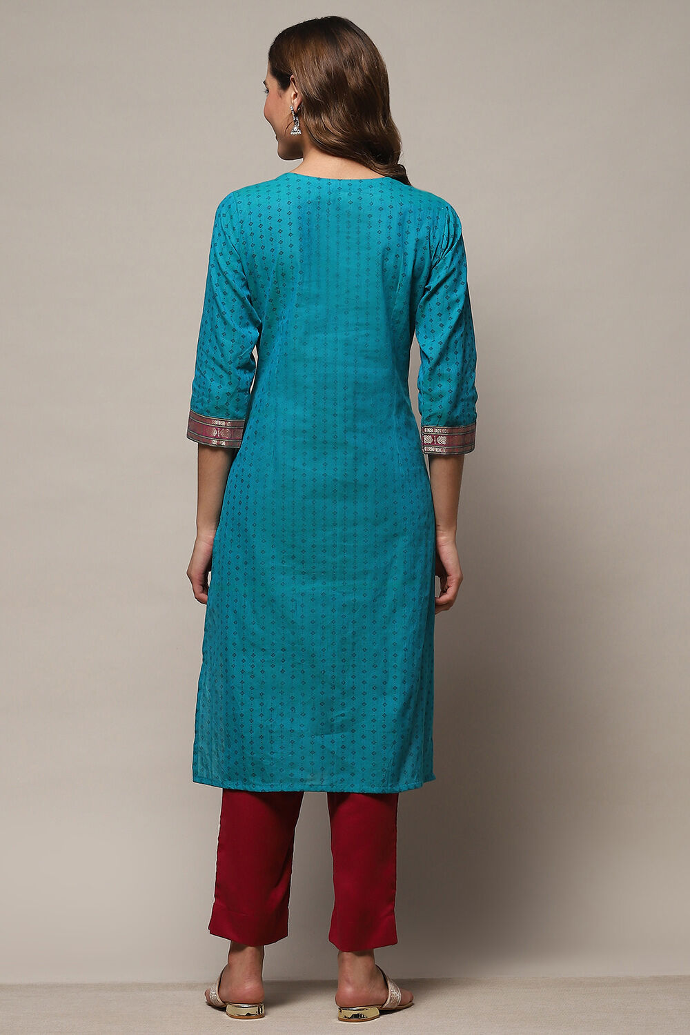 Blue Cotton Unstitched Suit Set image number 6