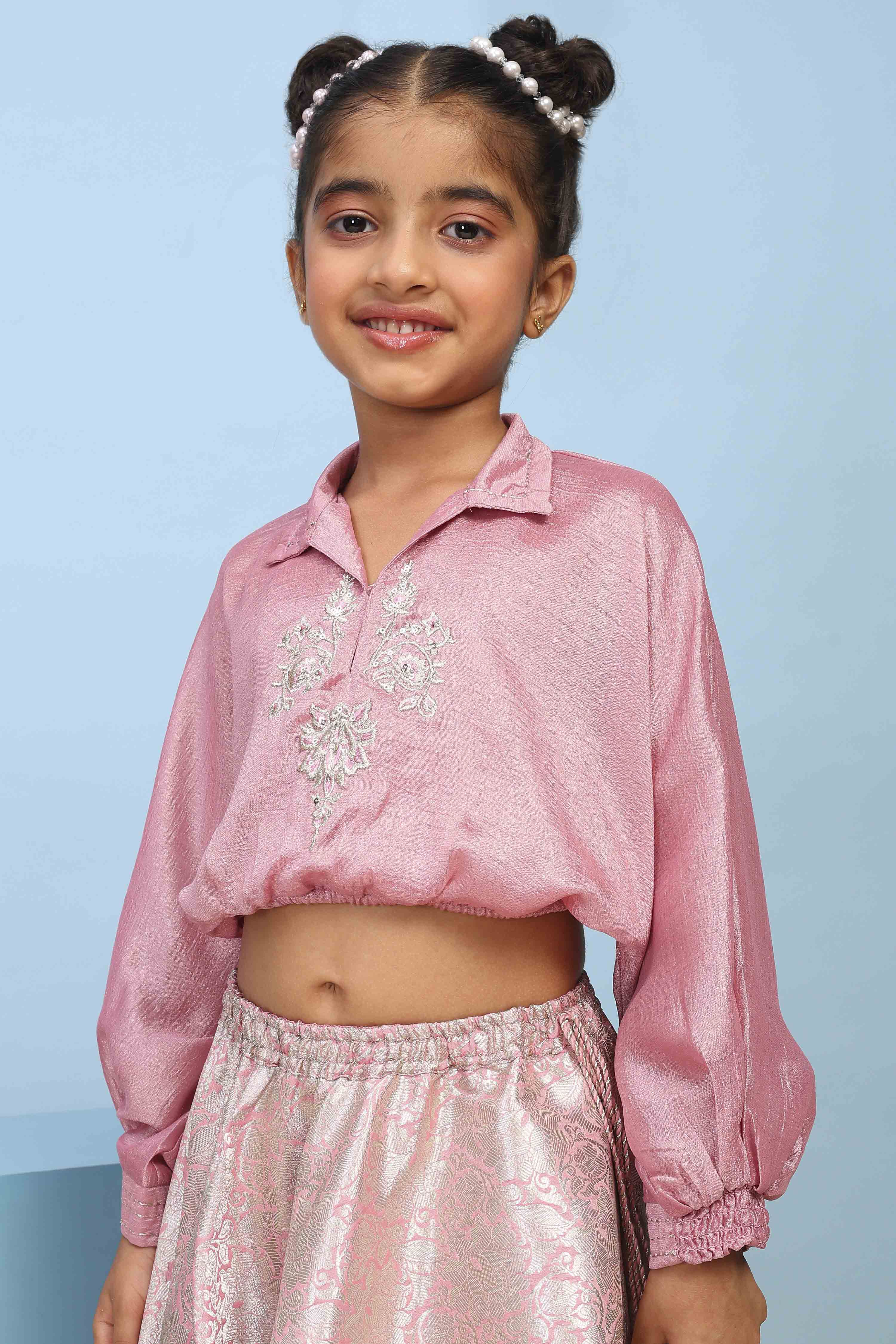 Lilac Polyester Flared Lehenga Set image number 1