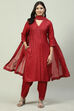 Cherry Red Cotton Straight Kurta Salwar Suit Set image number 6