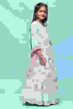 Aqua Chanderi Blouse With Georgette Lehenga & Net Dupatta  image number 6