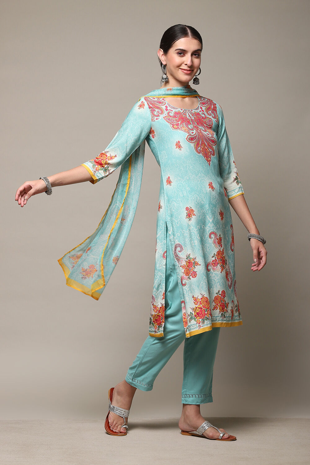Light Blue Rayon Straight Kurta Regular Pants Suit Set image number 6