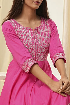 Pink Cotton Embroidered Anarkali Suit Set image number 1