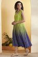 Green Chevron Printed Fit-and-Flare Dress image number 2