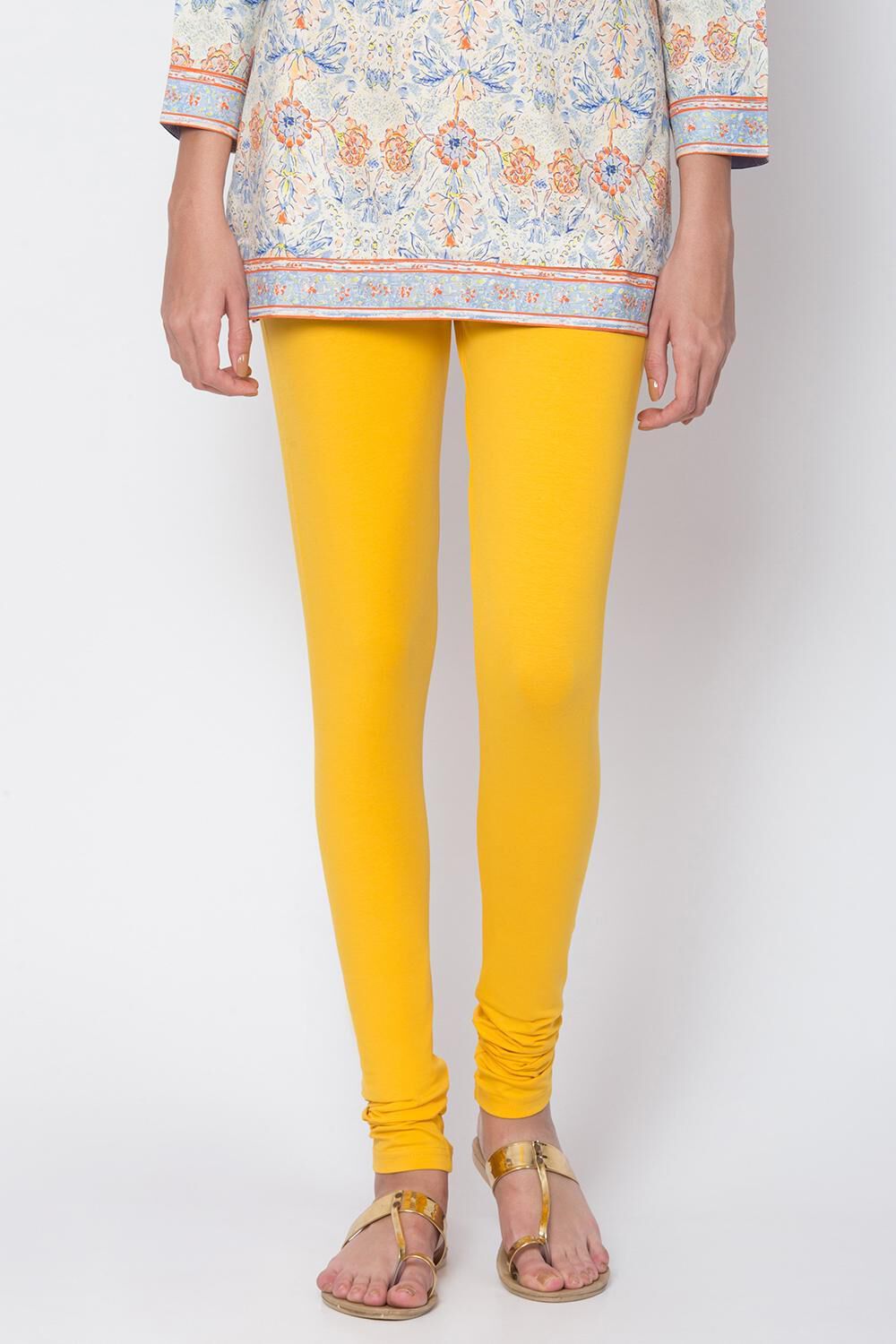 Camel Cotton Blend Solid Churidar image number 1