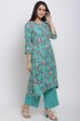 Turquoise Straight Kurta Palazzo Suit Set image number 5