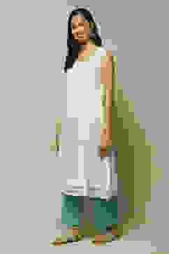 Turquoise Cotton Anarkali Kurta Palazzo Suit Set image number 1